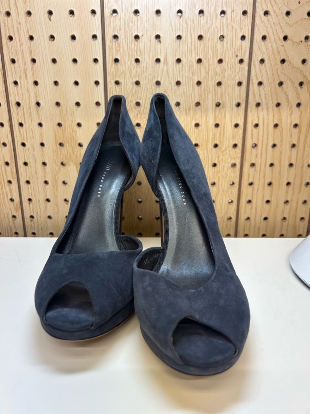 Hugo Boss Navy Suede Peep-Toe Pumps